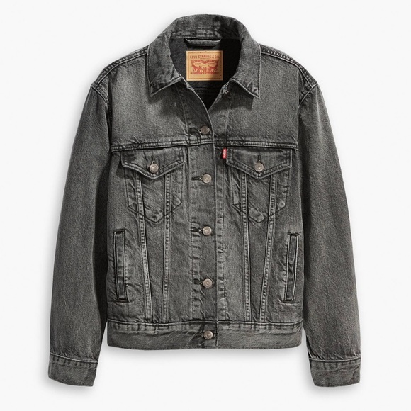 Levi's black boy friend trucker jeans jacket size small - Picture 1 of 6